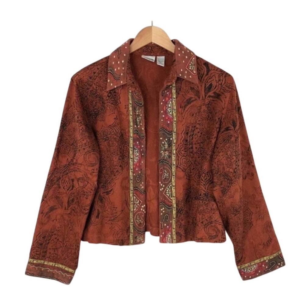 Chico's Open Front Embroidered Cotton Jacket Size Small